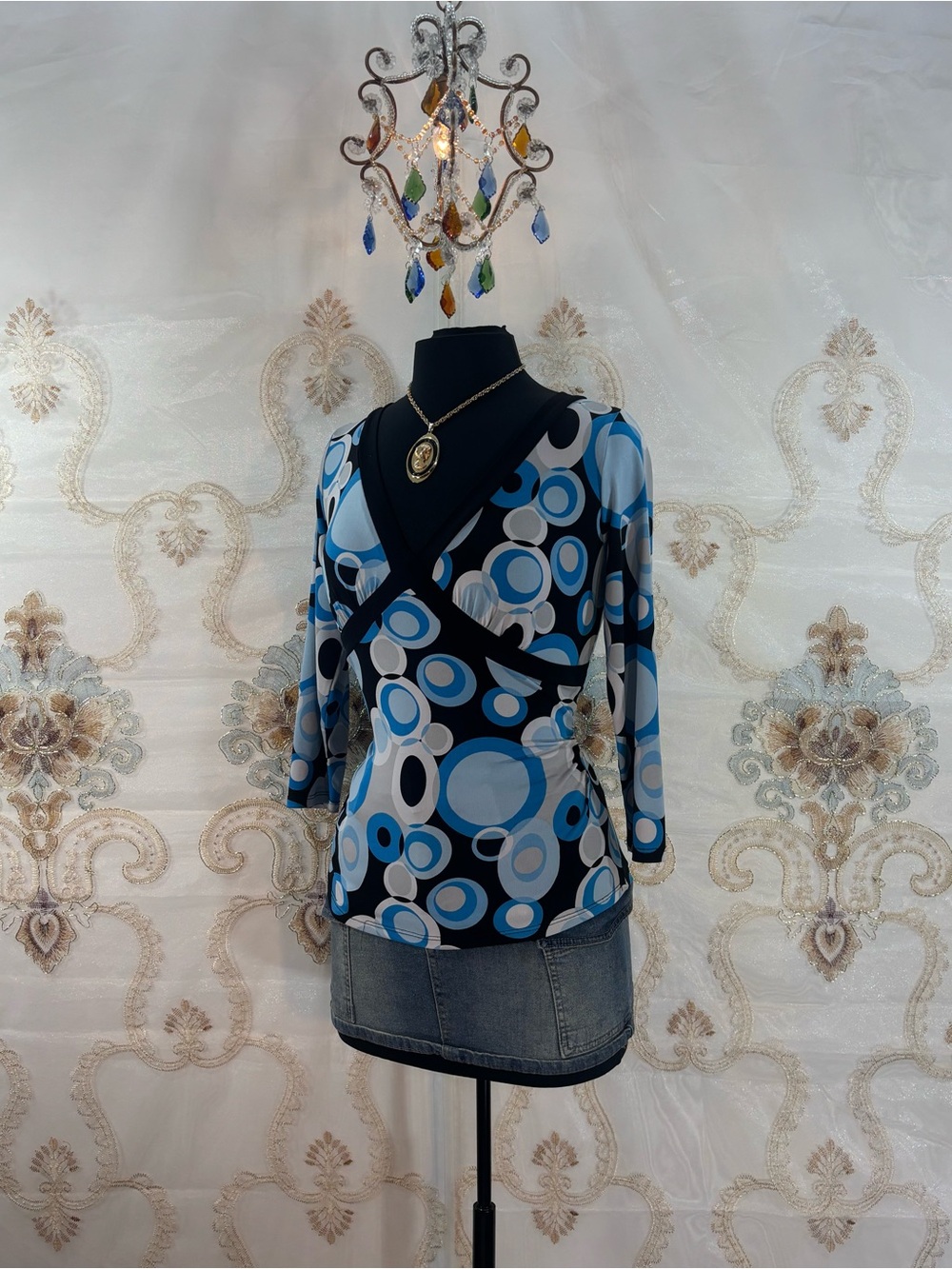 ✨Vintage Y2K Baby Blue Polkadot Ruched Blouse✨